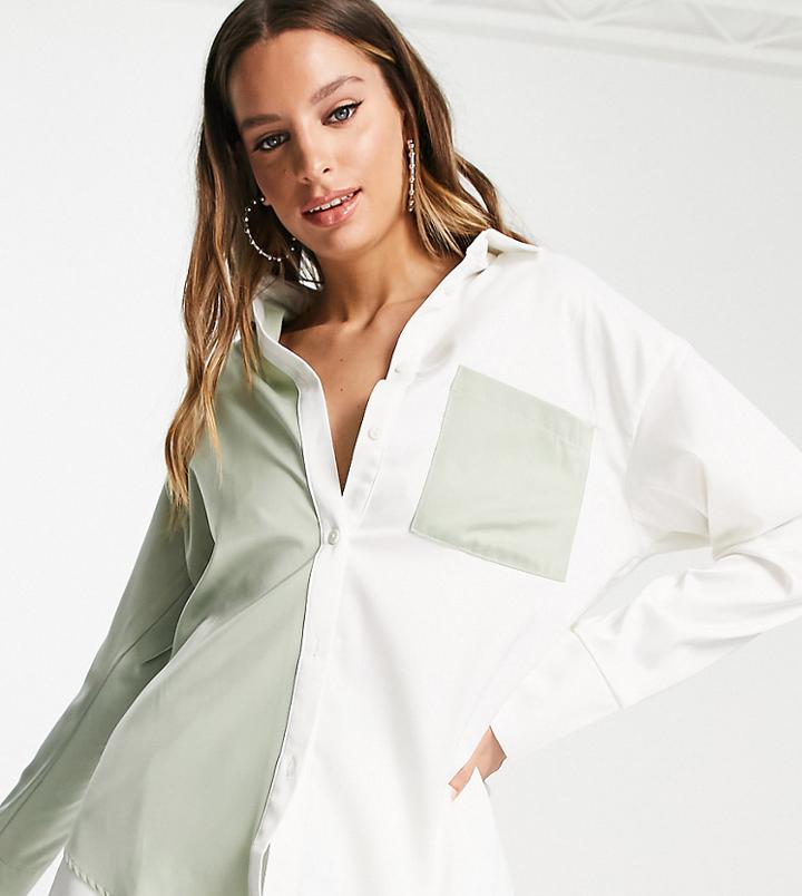 4th & Reckless Tall Color Block Shirt In Sage & Ecru - Part Of A Set-multi