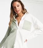 4th & Reckless Tall Color Block Shirt In Sage & Ecru - Part Of A Set-multi
