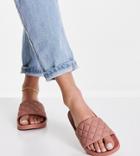 Asos Design Wide Fit Flare Quilted Slides In Beige-neutral