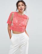 Asos Occasion Top In Mesh & Lace - Pink