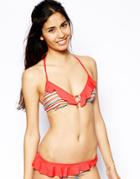 Marie Melli Aquarius Stripe Triangle Bikini Top With Contrast Frill - Maple Red Stripe