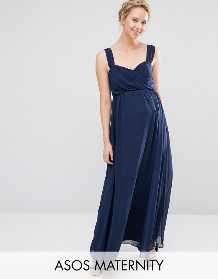 Asos Maternity Wedding Chiffon Bandeau Maxi With Ribbon - Blue