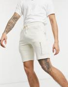Asos Design Jersey Skinny Shorts With Ma1 Pocket In Beige-neutral