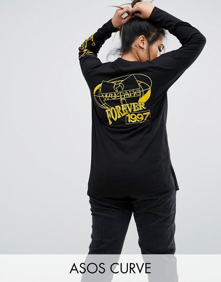Asos Curve Top With Wu Tang Print And Super Long Sleeve - Black