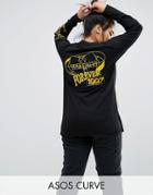 Asos Curve Top With Wu Tang Print And Super Long Sleeve - Black