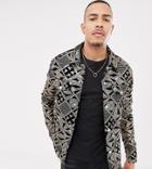Asos Design Tall Western Jacket With Gold Sequins In Black Velour - Black