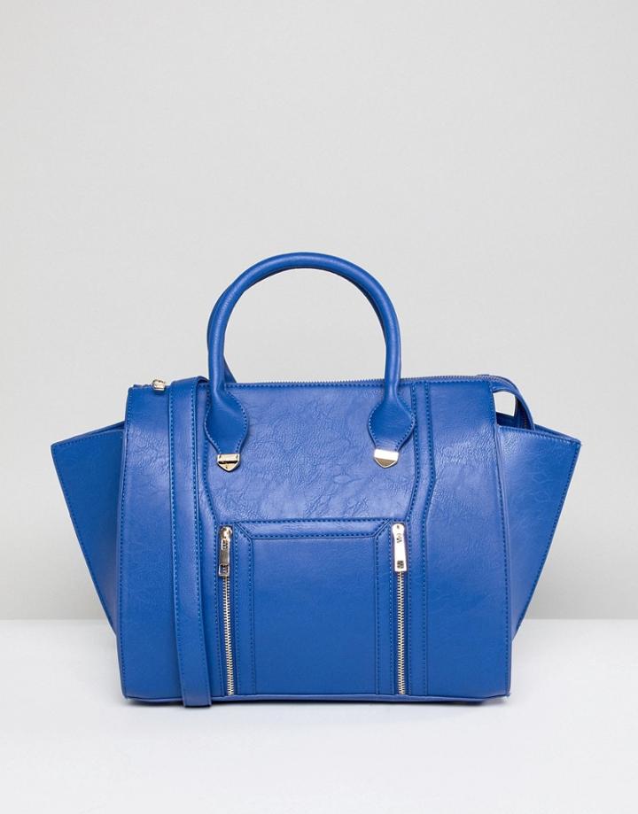 Yoki Fashion Large Tote Bag With Zips In Blue - Blue