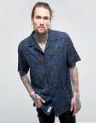 Roadies Of 66 Blue Floral Printed Reverie Collar Short Sleeve Shirt - Blue