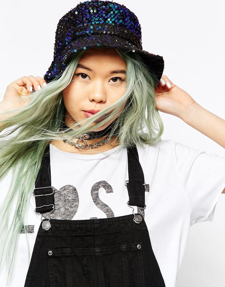 Asos Sequin Bucket Hat - Green