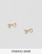 Asos Gold Plated Sterling Silver Heart Key Earrings - Gold