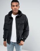 Asos Hooded Bomber Jacket In Ripstop With 4 Pockets In Black - Black
