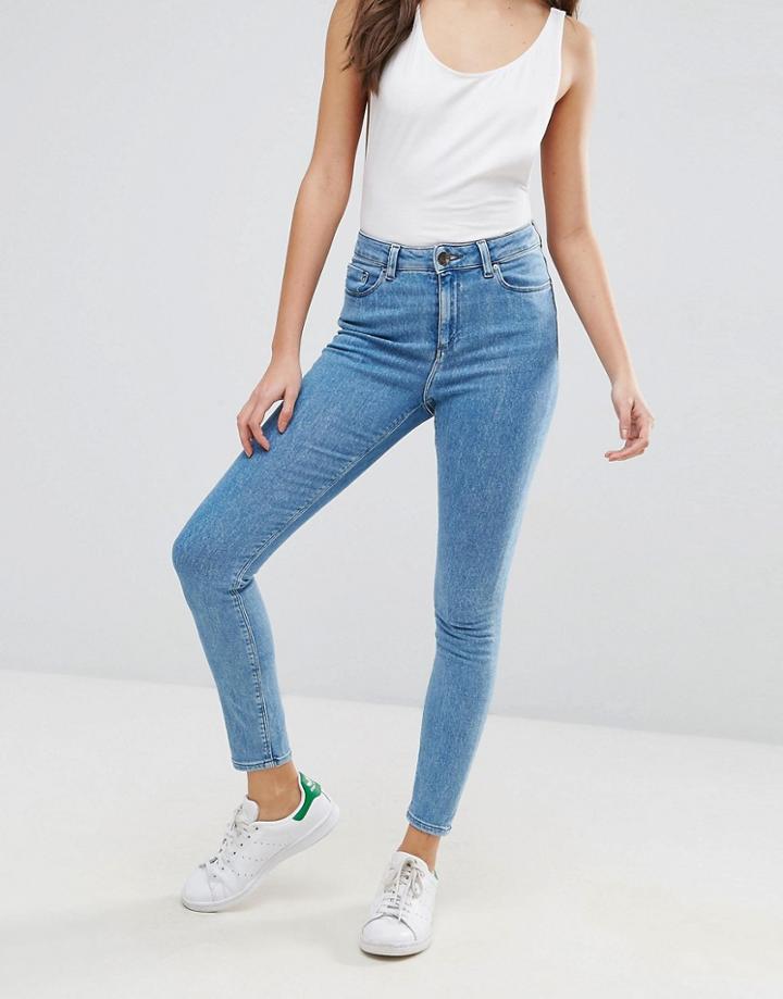 Asos Ridley High Waist Skinny Jeans In Harry Lightwash Blue - Blue
