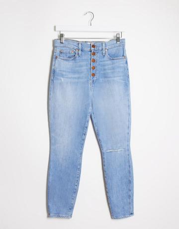 Alice & Olivia Jeans High Rise Skinny Jeans With Exposed Buttons In Blue-blues