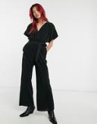 & Other Stories Recycled Jersey Ribbed Jumpsuit In Black