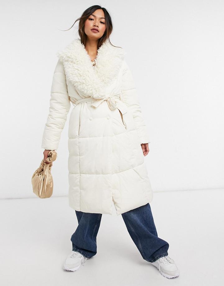 Vero Moda Padded Coat With Teddy Collar In Cream-white