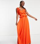 Asos Design Tall Tiered Ruffle Maxi Dress With Tie Back In Orange