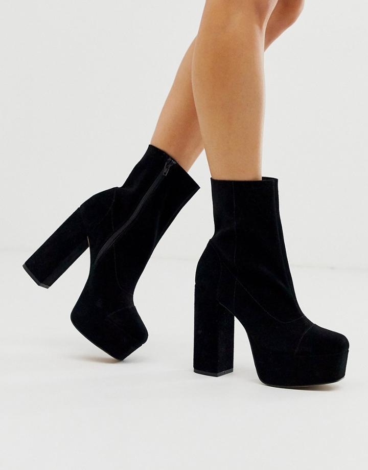 Asos Design Eclipse Premium Suede Platform Ankle Boots In Black