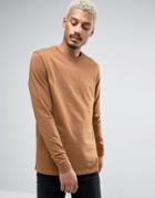 Asos Longline Long Sleeve T-shirt In Tan - Orange