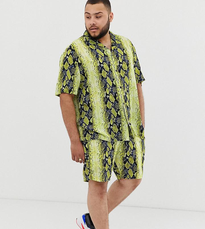 Jaded London Festival Two-piece Shorts In Yellow Snakeskin Print - Yellow