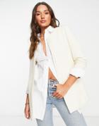Mango Tweed Long Line Jacket In Cream-white
