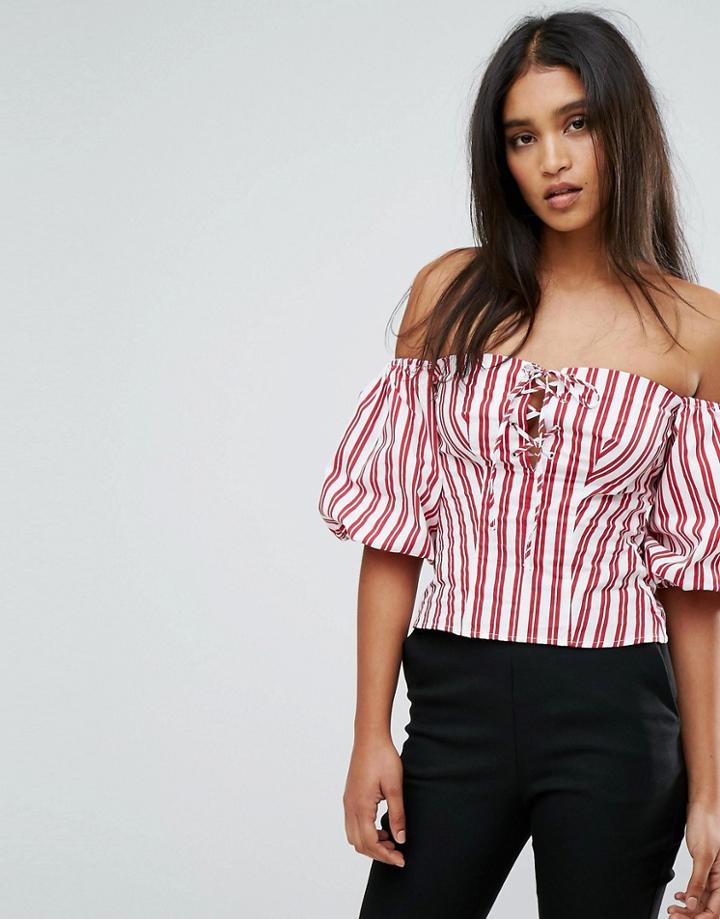 Mango Tie Front And Stripe Top - Red