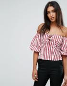 Mango Tie Front And Stripe Top - Red