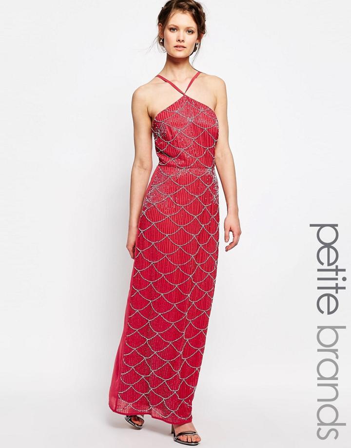 Maya Petite Embellished Maxi Dress With High Neck - Mauve