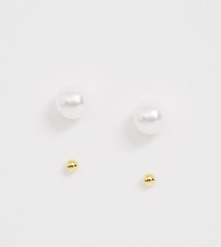 Kingsley Ryan Sterling Silver Gold Plated Pearl & Gold Stud Earrings Set