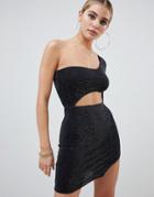 Fashionkilla One Shoulder Cut Out Bodycon Dress In Black Glitter - Black