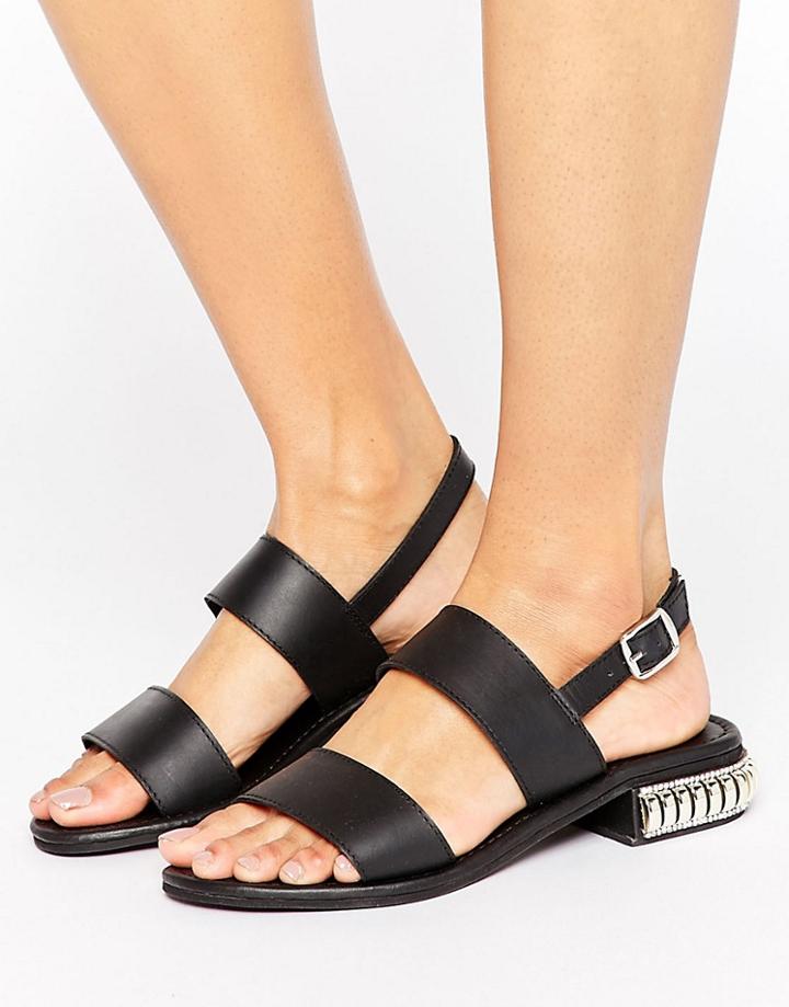 Park Lane Heel Trim Leather Sandal - Black