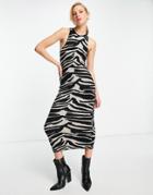 Topshop Knitted Zebra Cut Out Dress In Monochrome-black