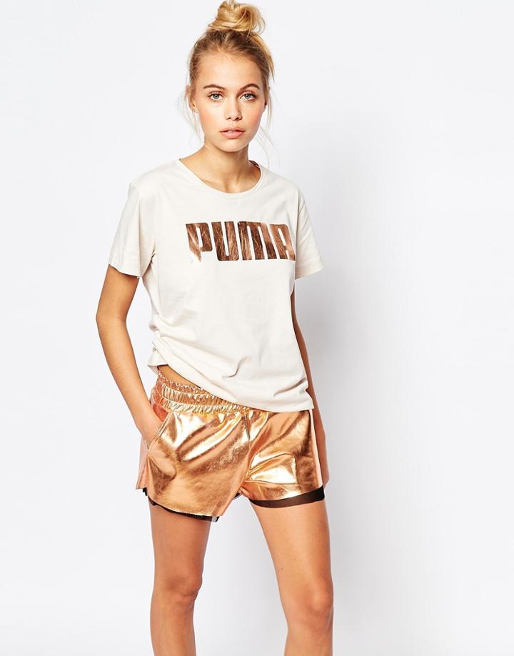 Puma Oversized Boyfriend T-shirt With Rose Gold Logo - Nude