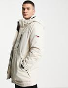Tommy Jeans Tech Hooded Parka Jacket In Stone-neutral