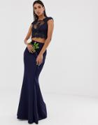 Club L Bridesmaid Scuba Panel Detail Maxi Skirt-navy