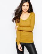 Vila Long Sleeve Top With Lace Trim - Harvest Gold