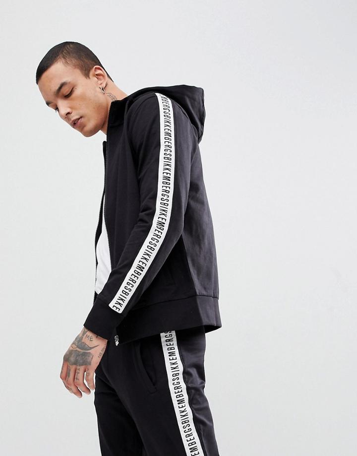 Bikkembergs Tracksuit Zip Thru Hoodie With Sleeve Tape - Black
