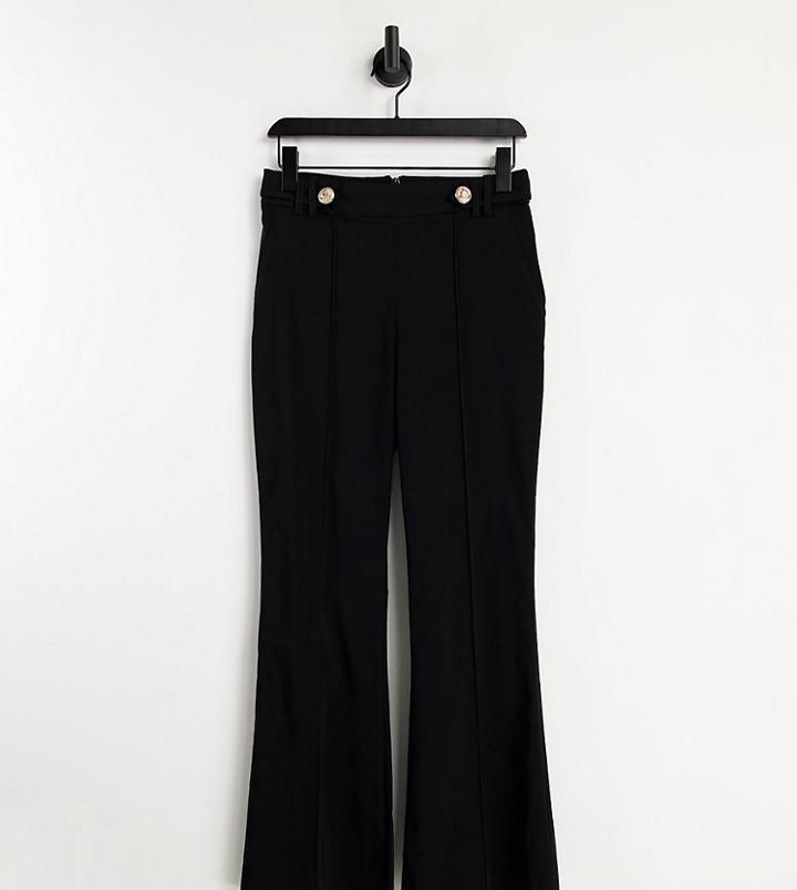 River Island Petite Button Tab Tailored Kick Flare Pants In Black