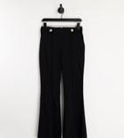 River Island Petite Button Tab Tailored Kick Flare Pants In Black