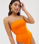 Monki Bandeau Swimsuit In Orange - Orange