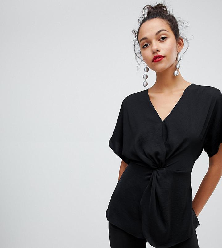 River Island Blouse With Twist Knot In Black - Black