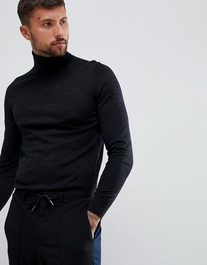 Hugo San Antonio Merino Roll Neck Sweater In Gray - Gray