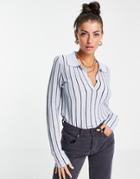 Mango Fine Knit Polo In Blue Stripe-blues