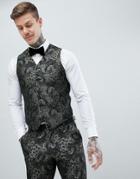 Asos Edition Skinny Tuxedo Suit Vest In Green Jacquard - Green
