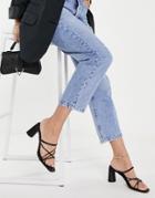 London Rebel Strappy Square Toe Heeled Mules In Black