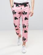 Asos Skinny Cropped Pant With Floral Print - Pink
