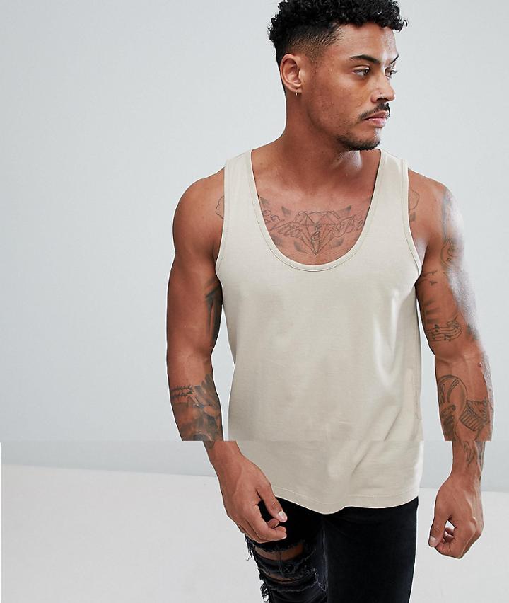 Asos Design Tank In Beige - Beige