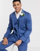 Asos Design Wedding Slim Suit Jacket In Blue Stretch Cotton-blues
