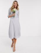 Oasis Bridesmaid Lace Cap Sleeve Pleated Dress In Gray-grey