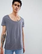 Asos Design T-shirt With Deep Scoop Neck - Gray