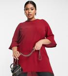 Yours Fluted Sleeve Blouse In Burgundy-red